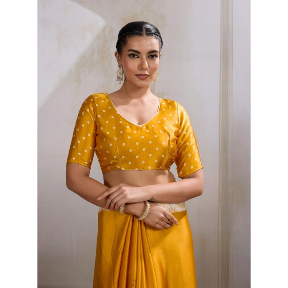 Vaystra Satin Crepe Printed Saree With Unstitched Blouse 5.5Mtr – Mustard