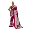 Vaystra Satin Crepe Printed Saree With Unstitched Blouse 5.5Mtr – Maroon