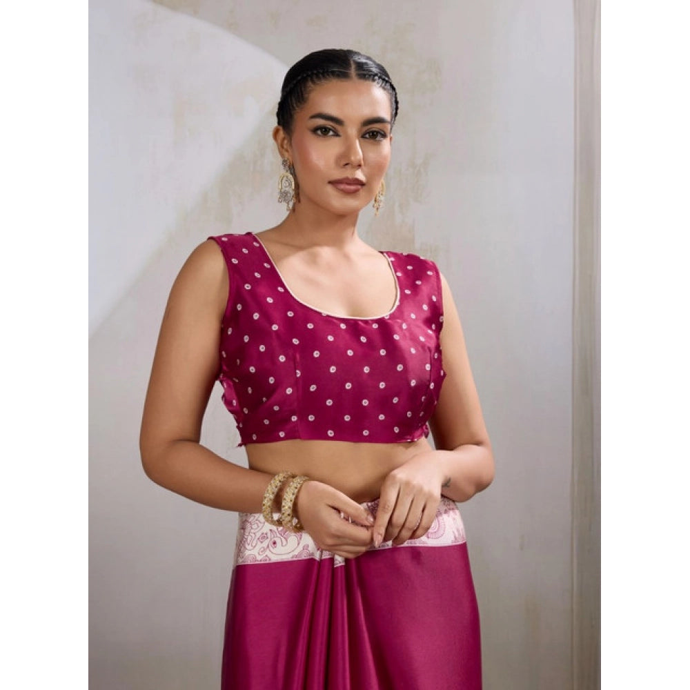 Vaystra Satin Crepe Printed Saree With Unstitched Blouse 5.5Mtr – Maroon