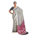 Vaystra Satin Crepe Printed Saree With Unstitched Blouse 5.5Mtr – White