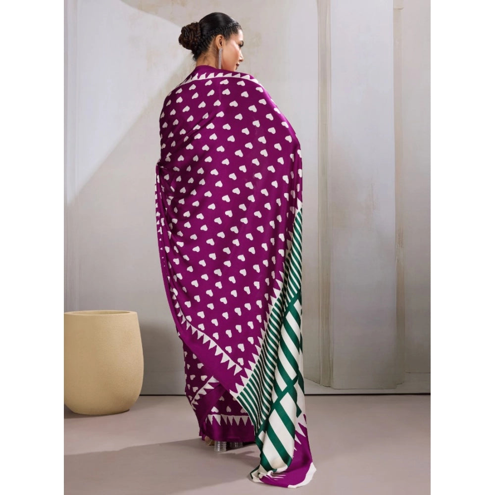 Vaystra Satin Crepe Printed Saree With Unstitched Blouse 5.5Mtr – Purple