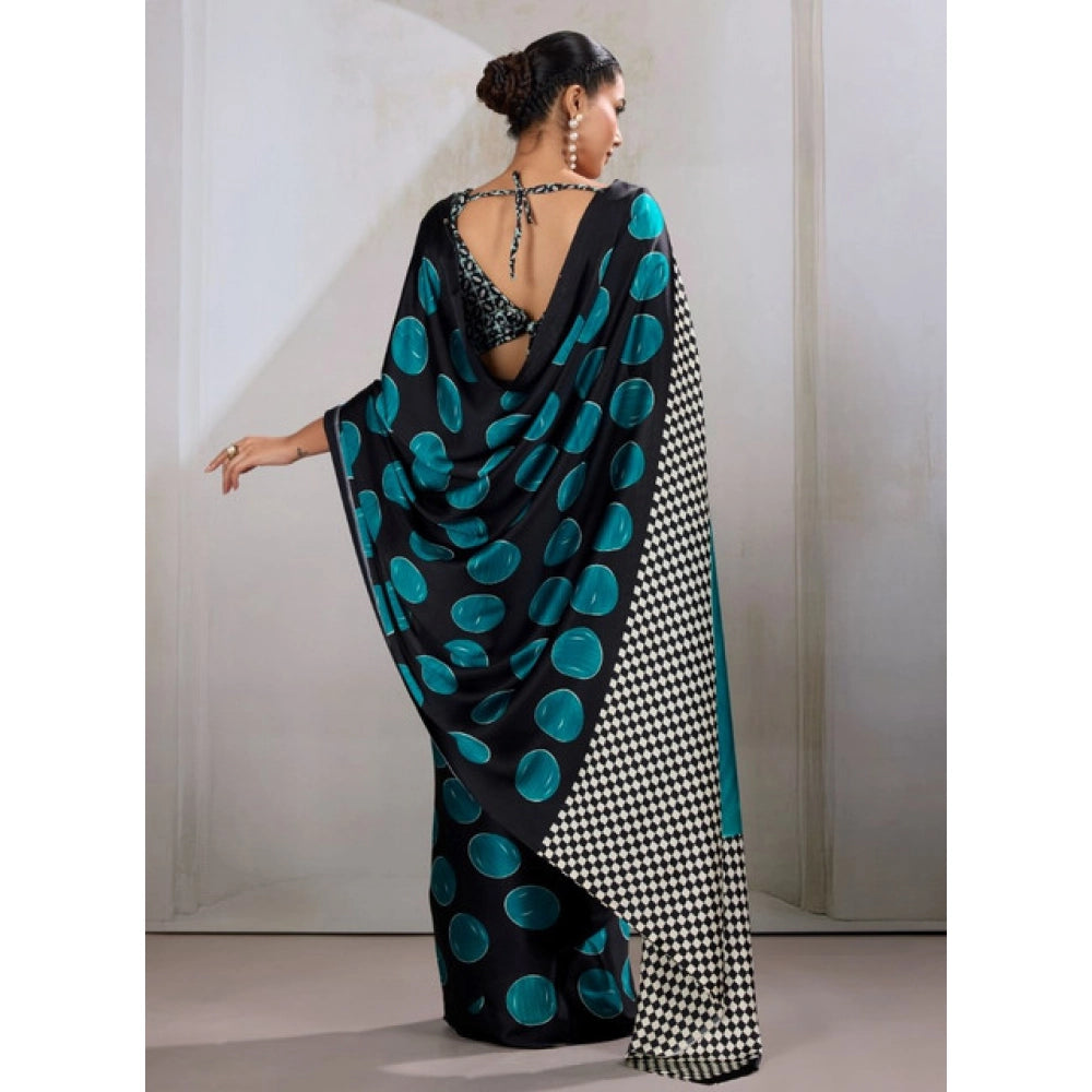 Vaystra Satin Crepe Printed Saree With Unstitched Blouse 5.5Mtr – Black