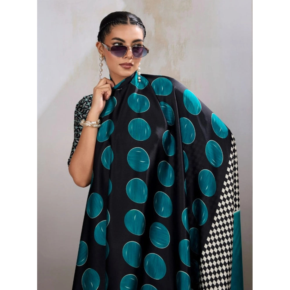 Vaystra Satin Crepe Printed Saree With Unstitched Blouse 5.5Mtr – Black