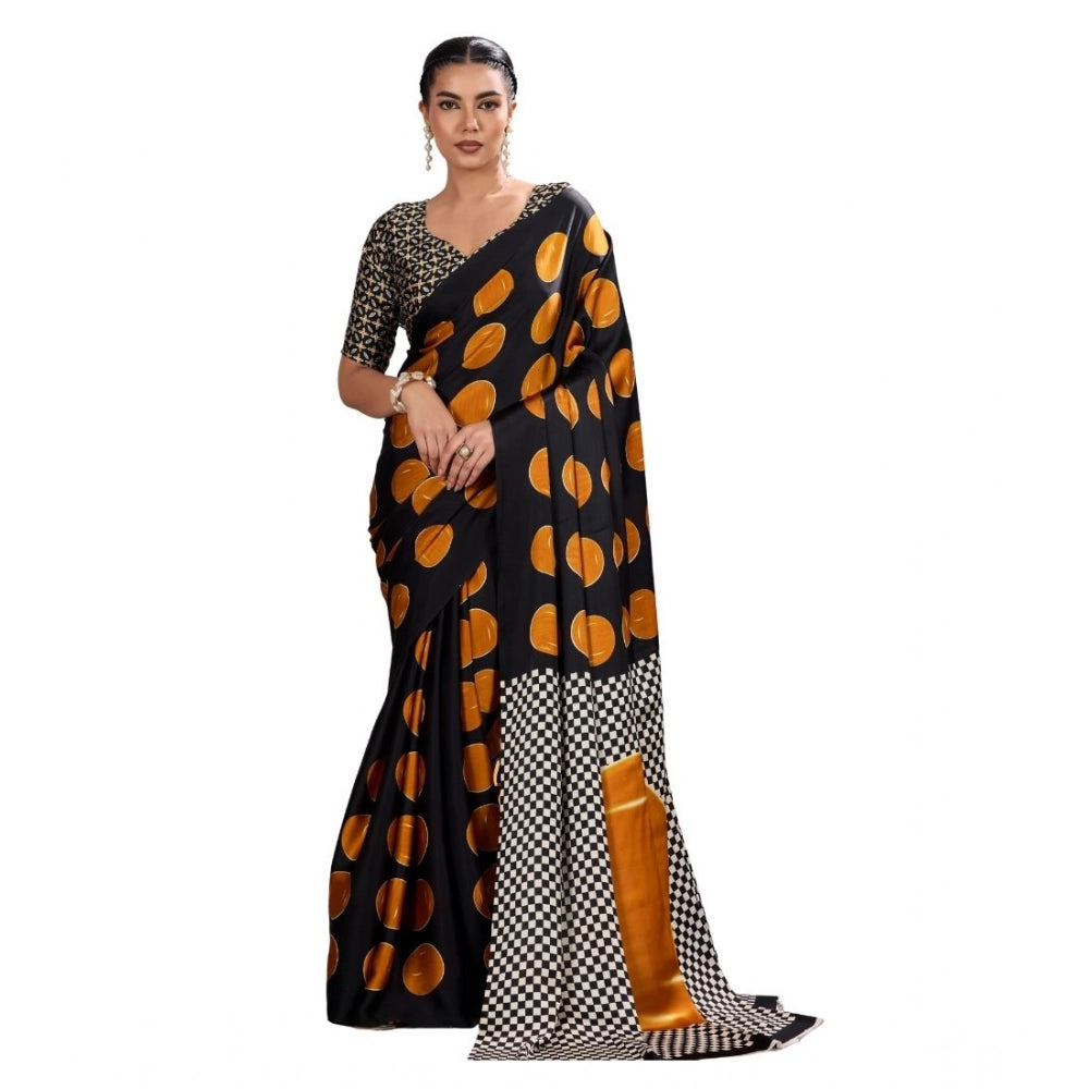 Vaystra Satin Crepe Printed Saree With Unstitched Blouse 5.5Mtr – Mustard