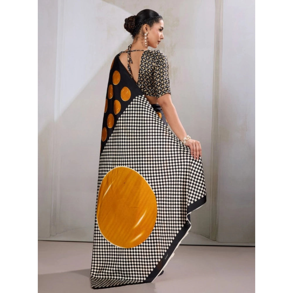 Vaystra Satin Crepe Printed Saree With Unstitched Blouse 5.5Mtr – Mustard