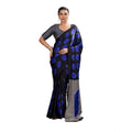 Vaystra Satin Crepe Printed Saree With Unstitched Blouse 5.5Mtr – Blue