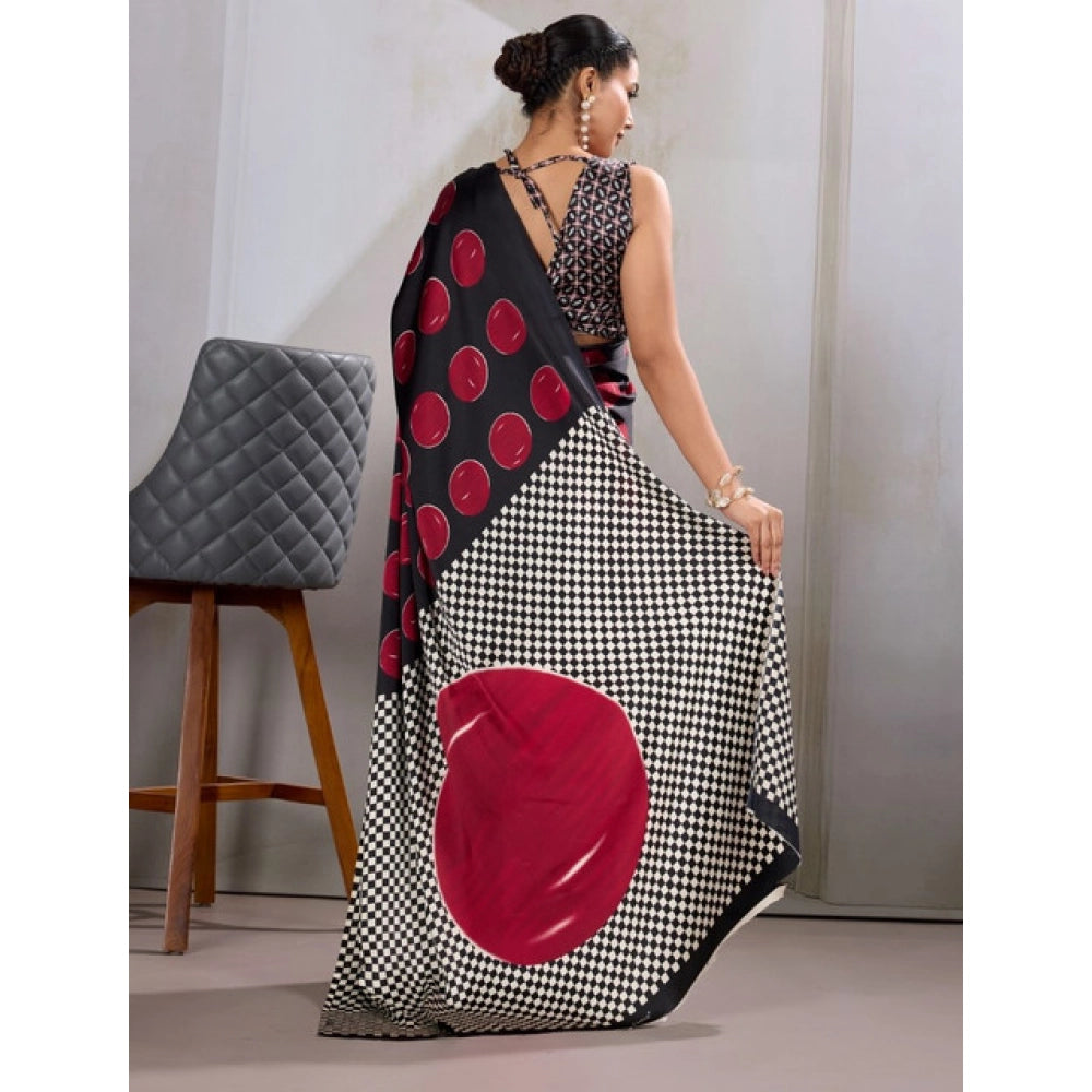 Vaystra Satin Crepe Printed Saree With Unstitched Blouse 5.5Mtr – Maroon