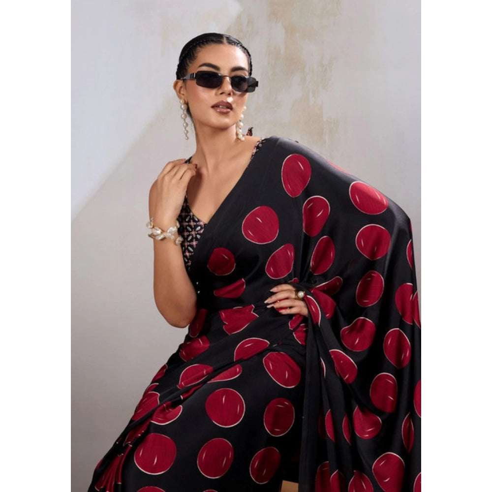 Vaystra Satin Crepe Printed Saree With Unstitched Blouse 5.5Mtr – Maroon
