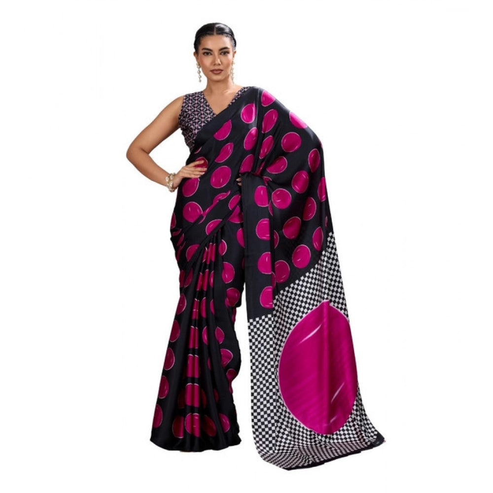 Vaystra Satin Crepe Printed Saree With Unstitched Blouse 5.5Mtr – Pink