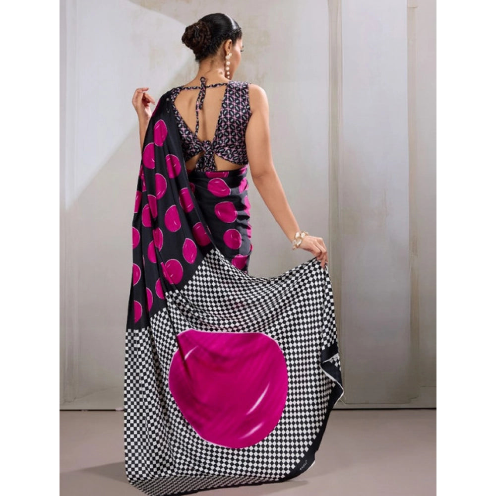 Vaystra Satin Crepe Printed Saree With Unstitched Blouse 5.5Mtr – Pink