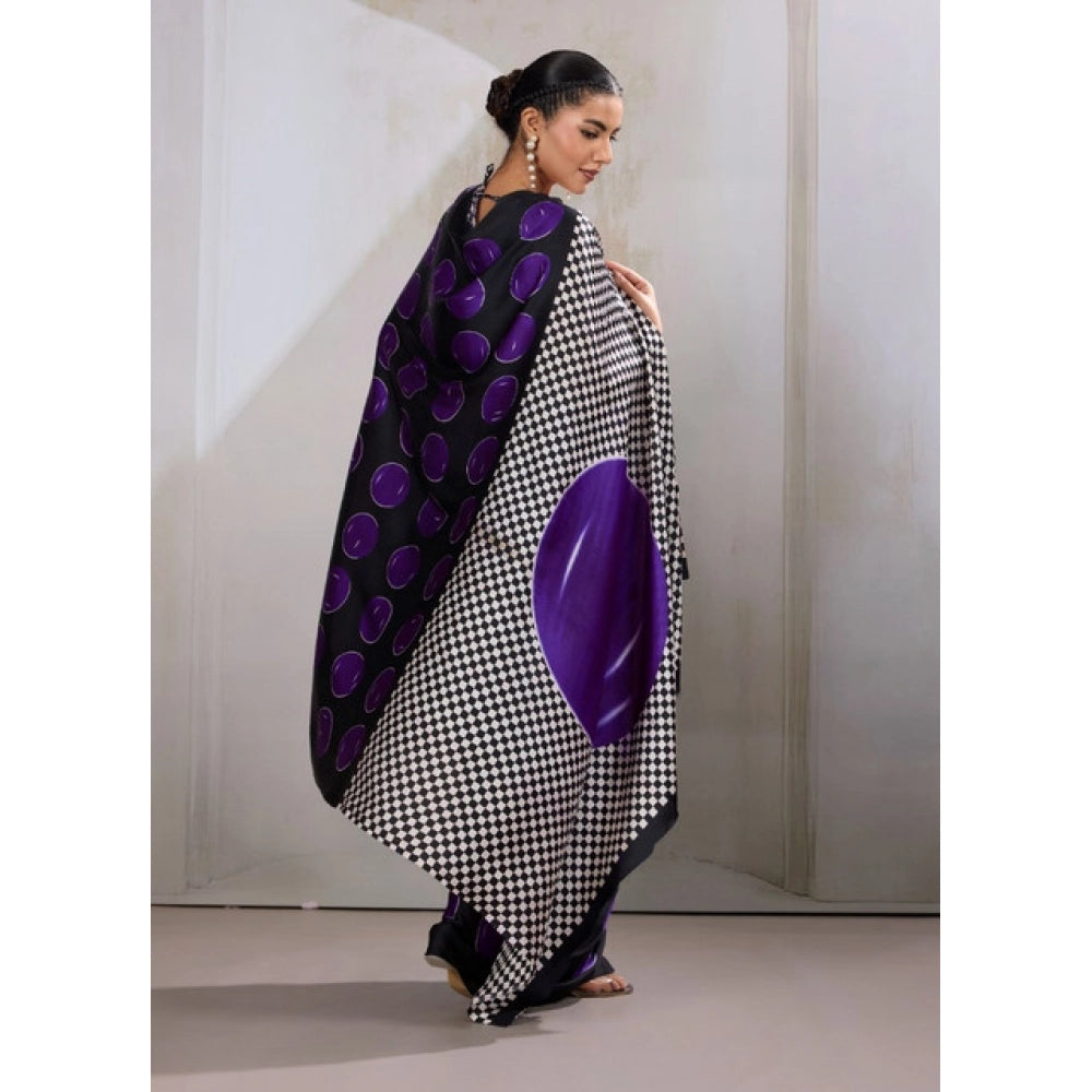 Vaystra Satin Crepe Printed Saree With Unstitched Blouse 5.5Mtr – Purple