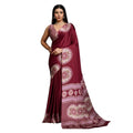 Vaystra Satin Crepe Printed Saree With Unstitched Blouse 5.5Mtr – Maroon