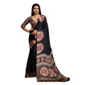 Vaystra Satin Crepe Printed Saree With Unstitched Blouse 5.5Mtr – Black