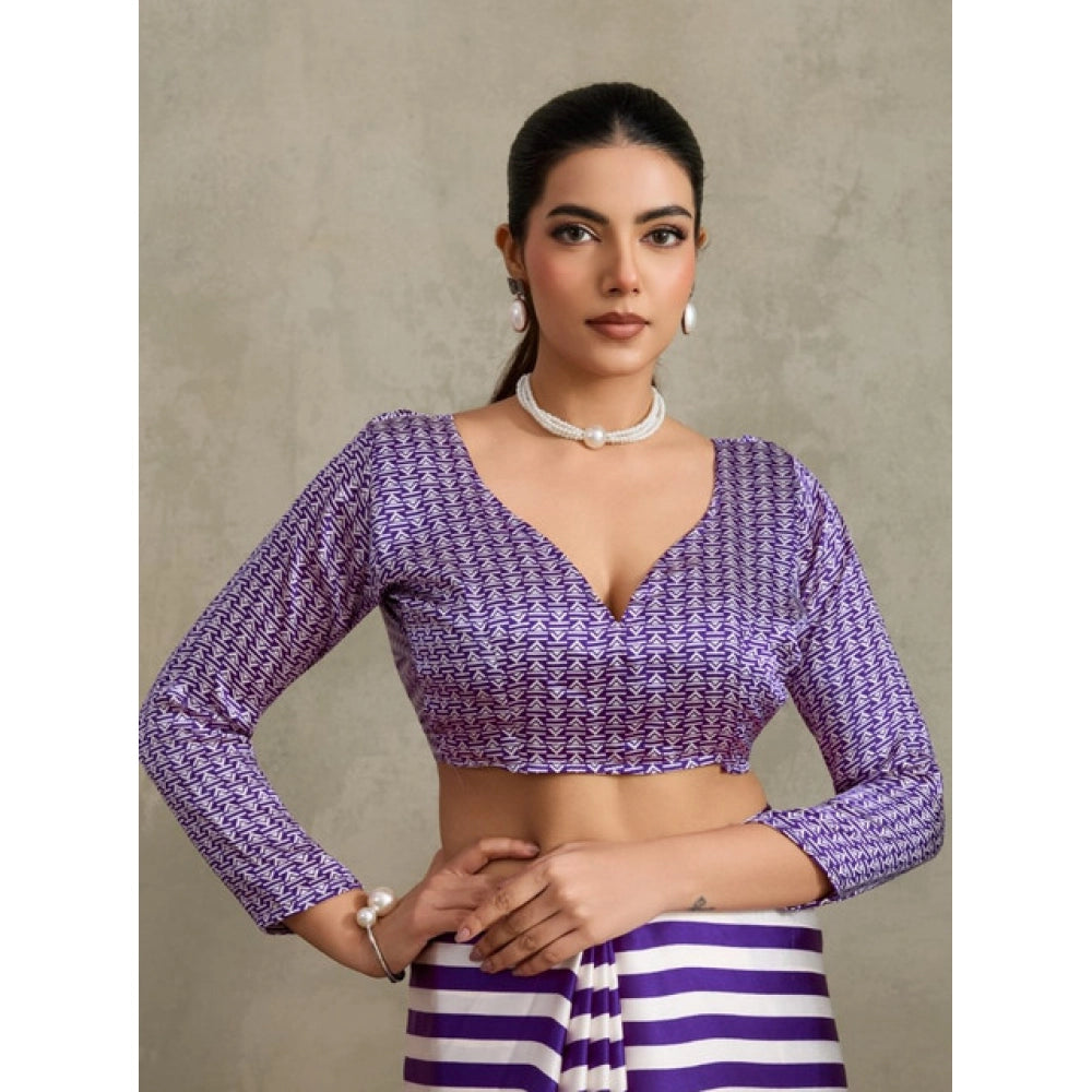 Vaystra Satin Crepe Printed Saree With Unstitched Blouse 5.5Mtr – Purple
