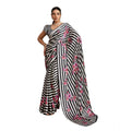 Vaystra Satin Crepe Printed Saree With Unstitched Blouse 5.5Mtr – Black