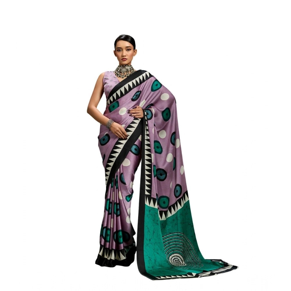 Vaystra Satin Crepe Printed Saree With Unstitched Blouse 5.5Mtr – Multicolor