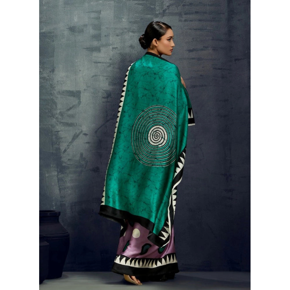Vaystra Satin Crepe Printed Saree With Unstitched Blouse 5.5Mtr – Multicolor
