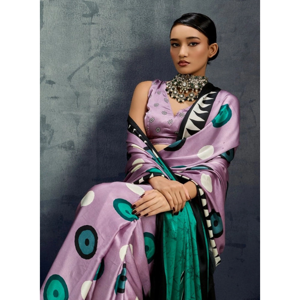 Vaystra Satin Crepe Printed Saree With Unstitched Blouse 5.5Mtr – Multicolor