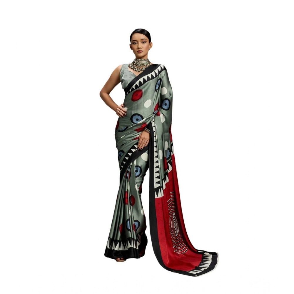 Vaystra Satin Crepe Printed Saree With Unstitched Blouse 5.5Mtr – Multicolor