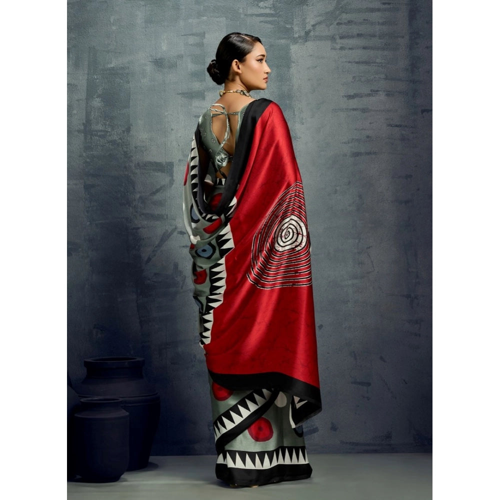 Vaystra Satin Crepe Printed Saree With Unstitched Blouse 5.5Mtr – Multicolor