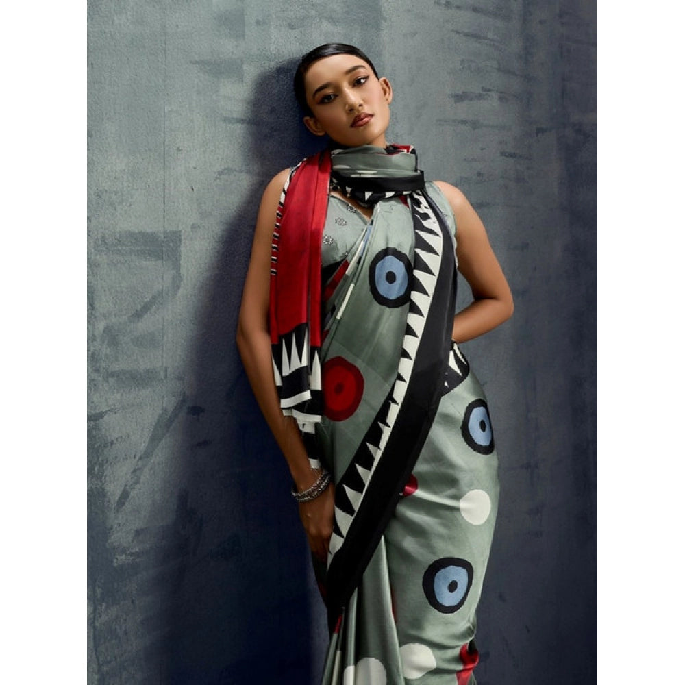 Vaystra Satin Crepe Printed Saree With Unstitched Blouse 5.5Mtr – Multicolor
