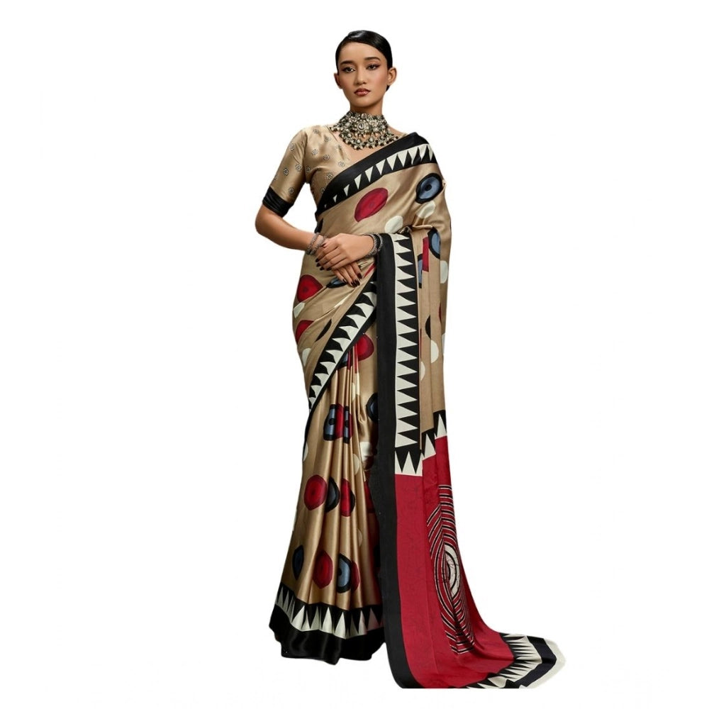 Vaystra Satin Crepe Printed Saree With Unstitched Blouse 5.5Mtr – Multicolor
