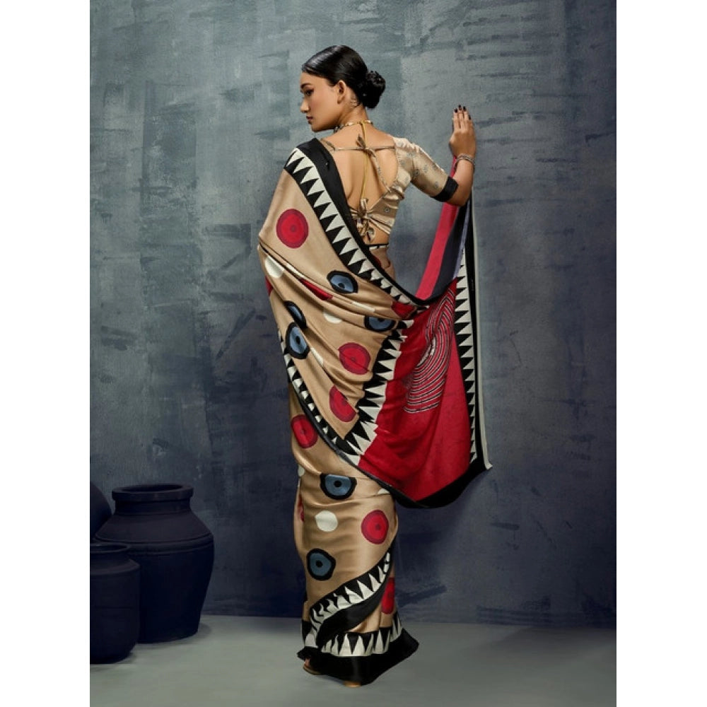 Vaystra Satin Crepe Printed Saree With Unstitched Blouse 5.5Mtr – Multicolor