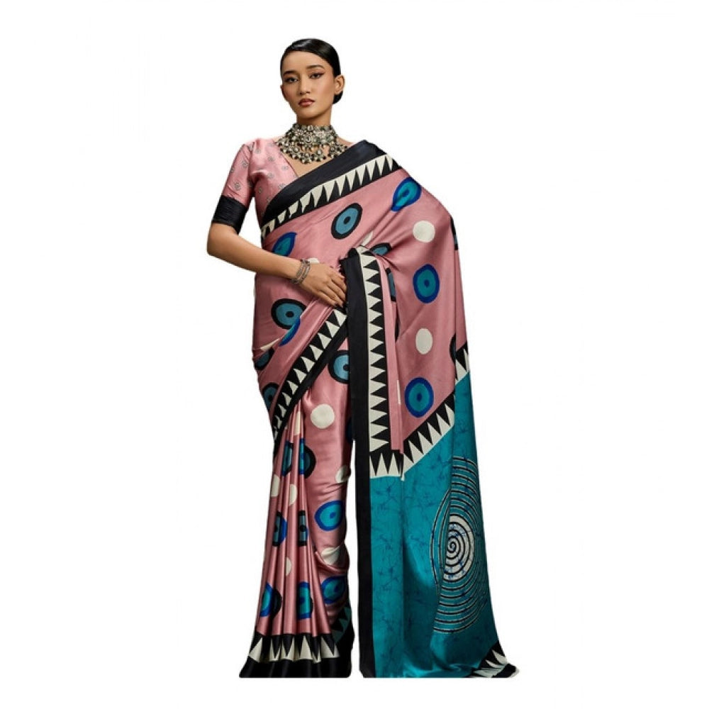 Vaystra Satin Crepe Printed Saree With Unstitched Blouse 5.5Mtr – Multicolor