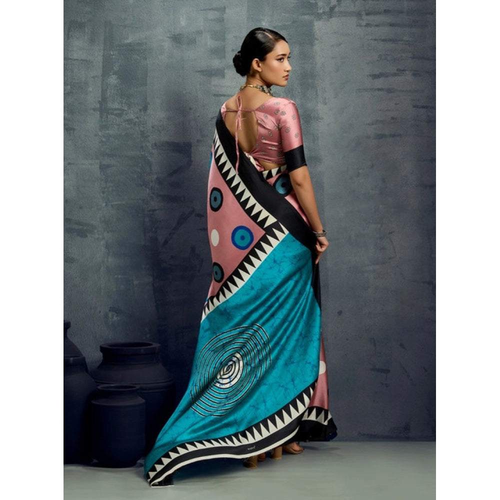 Vaystra Satin Crepe Printed Saree With Unstitched Blouse 5.5Mtr – Multicolor