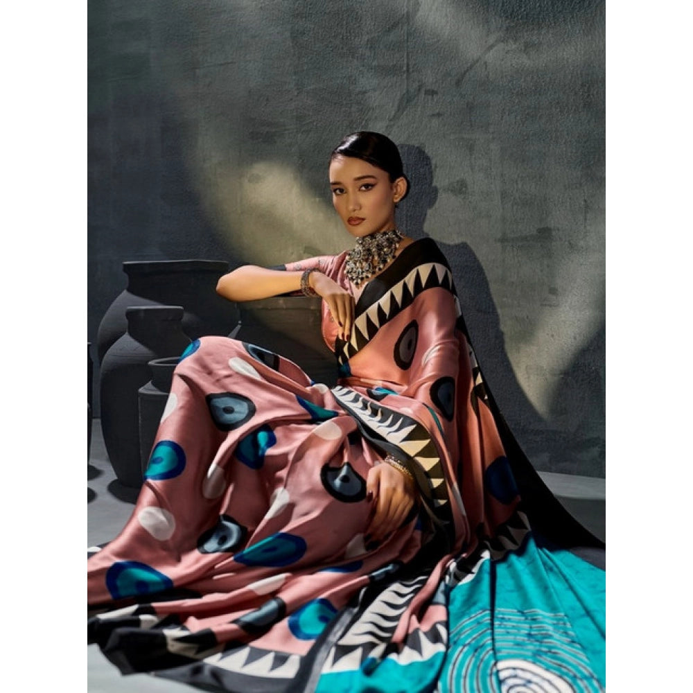 Vaystra Satin Crepe Printed Saree With Unstitched Blouse 5.5Mtr – Multicolor