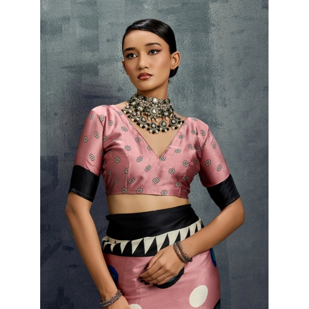 Vaystra Satin Crepe Printed Saree With Unstitched Blouse 5.5Mtr – Multicolor
