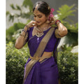 Vaystra Banarasi Silk Printed Saree With Unstitched Blouse 5.5Mtr – Purple