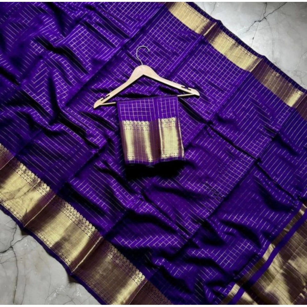 Vaystra Banarasi Silk Printed Saree With Unstitched Blouse 5.5Mtr – Purple