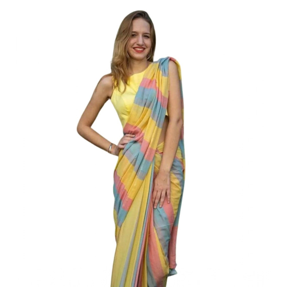Vaystra Linen Printed Saree With Unstitched Blouse 5.5Mtr – Multicolor