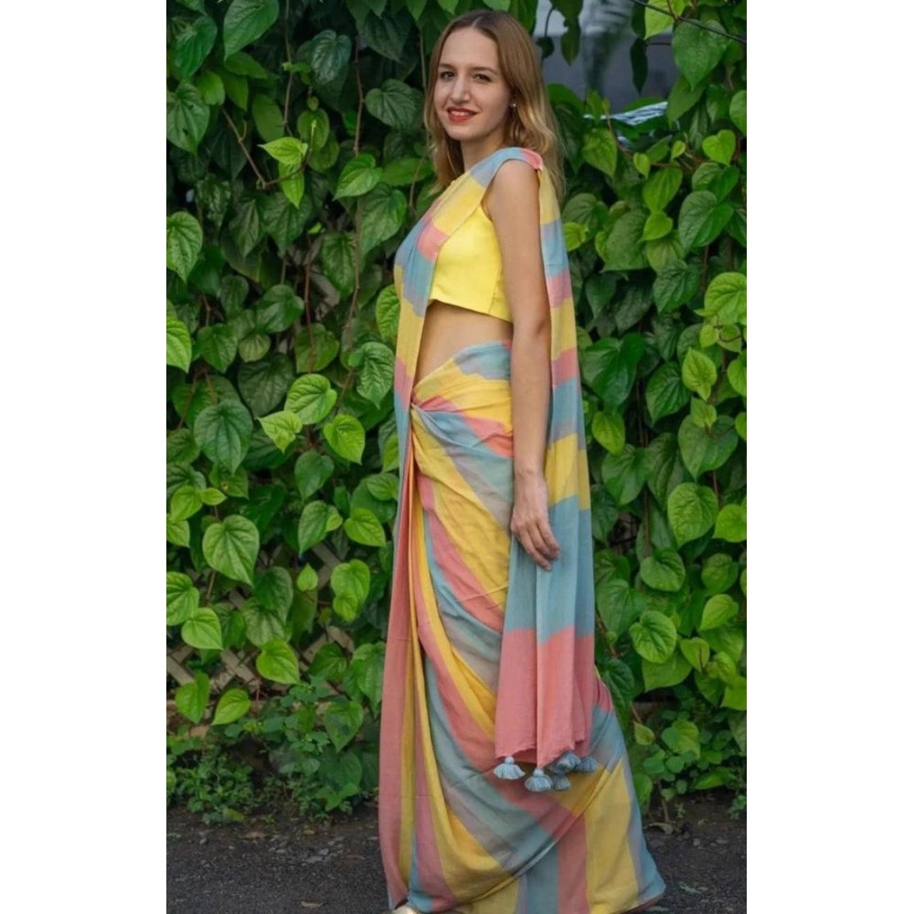 Vaystra Linen Printed Saree With Unstitched Blouse 5.5Mtr – Multicolor