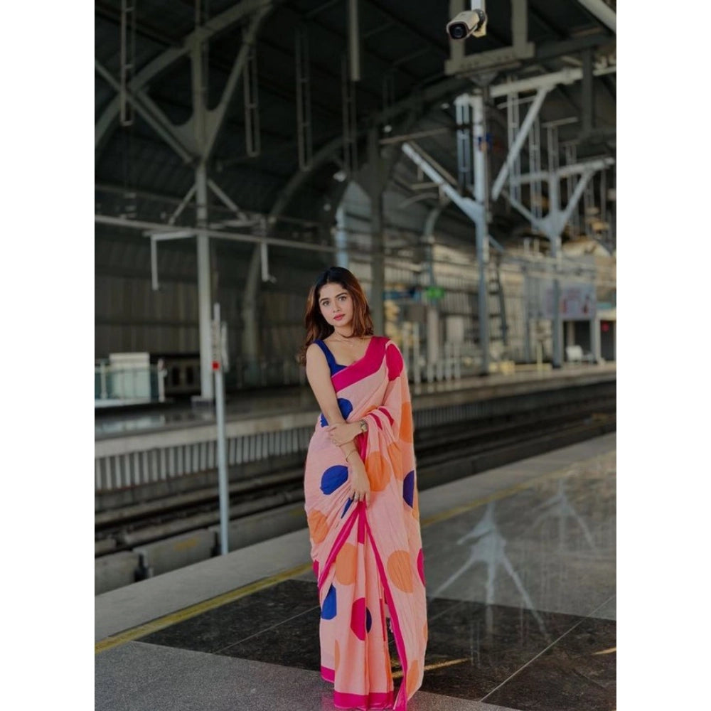 Vaystra Linen Printed Saree With Unstitched Blouse 5.5Mtr – Orange
