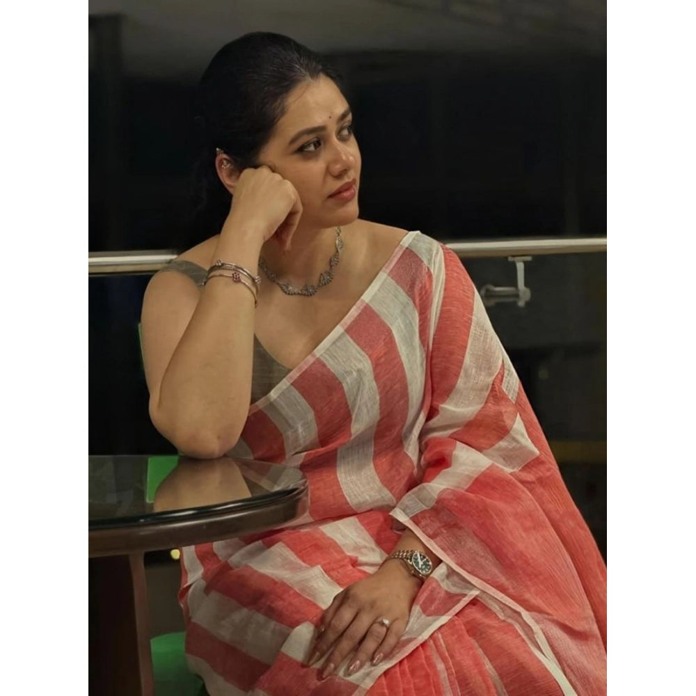 Vaystra Linen Printed Saree With Unstitched Blouse 5.5Mtr – Multicolor