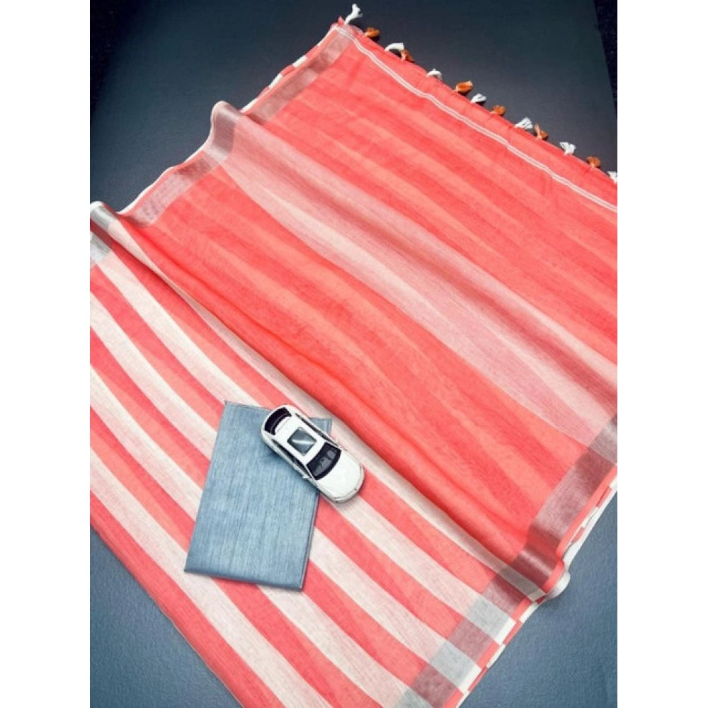 Vaystra Linen Printed Saree With Unstitched Blouse 5.5Mtr – Multicolor