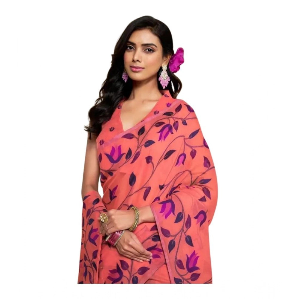 Vaystra Georgette Printed Saree With Unstitched Blouse 5.5Mtr – Peach