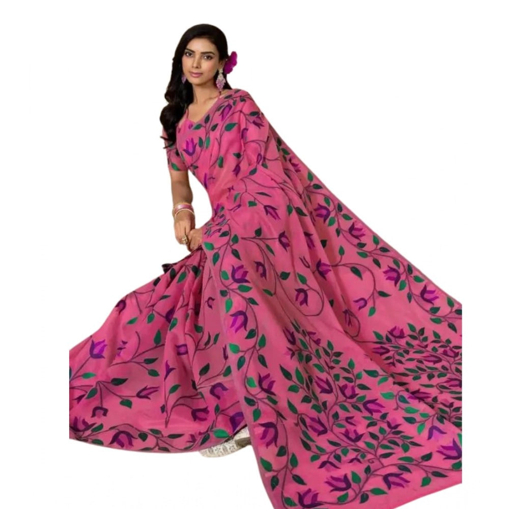 Vaystra Georgette Printed Saree With Unstitched Blouse 5.5Mtr – Pink