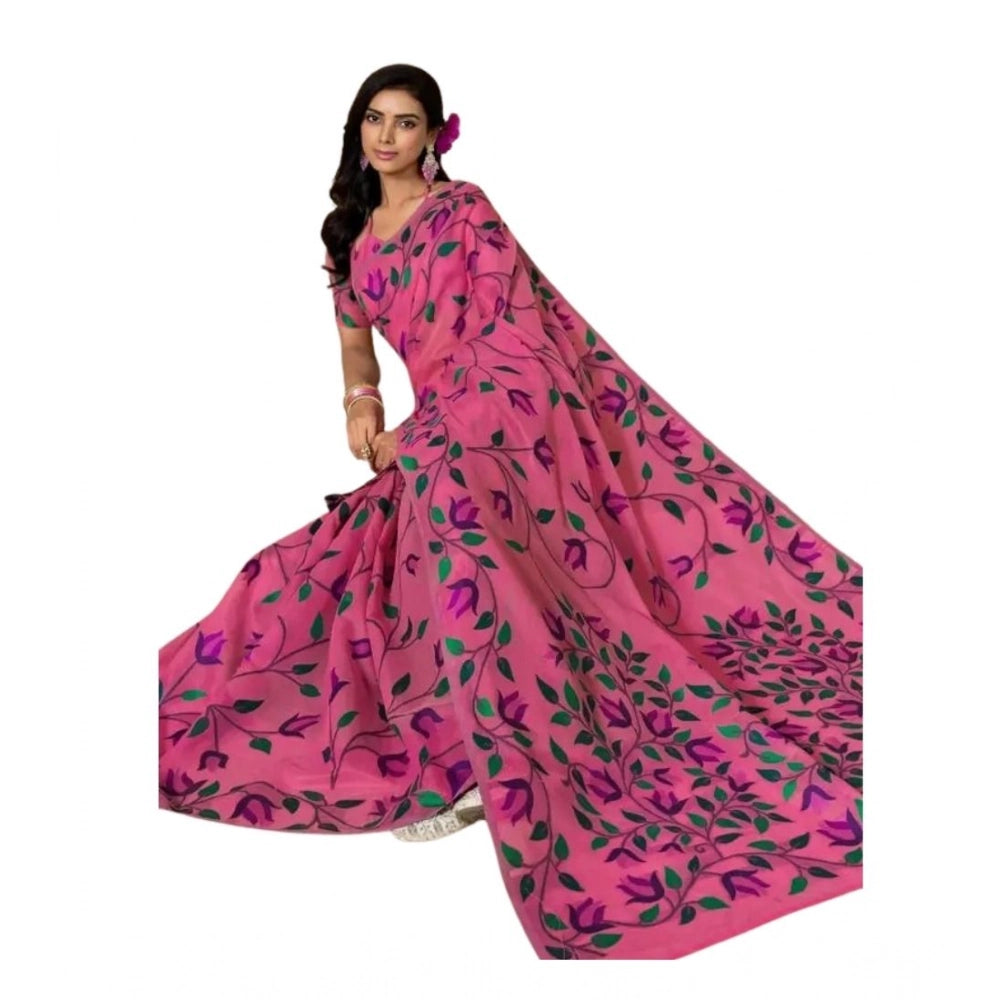 Vaystra Georgette Printed Saree With Unstitched Blouse 5.5Mtr – Pink