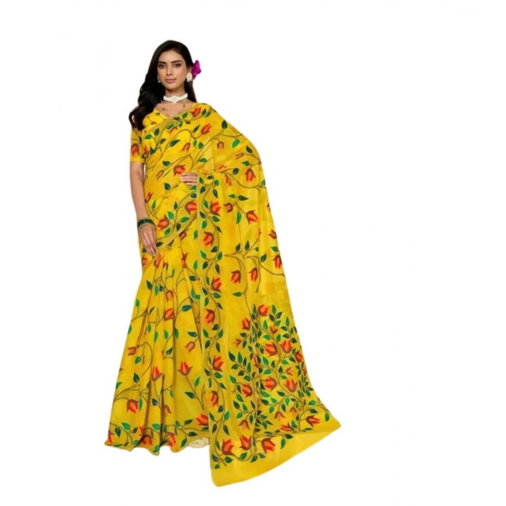 Vaystra Georgette Printed Saree With Unstitched Blouse 5.5Mtr – Yellow