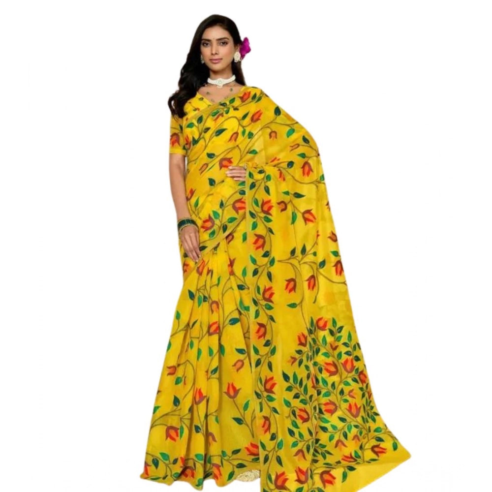 Vaystra Georgette Printed Saree With Unstitched Blouse 5.5Mtr – Yellow