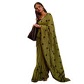 Vaystra Linen Printed Saree With Unstitched Blouse 5.5Mtr – Green