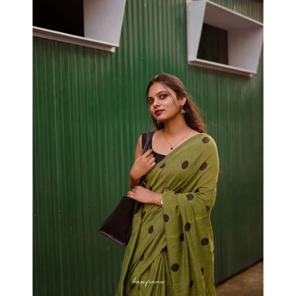 Vaystra Linen Printed Saree With Unstitched Blouse 5.5Mtr – Green