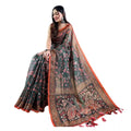Vaystra Linen Printed Saree With Unstitched Blouse 5.5Mtr – Green