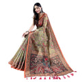 Vaystra Linen Printed Saree With Unstitched Blouse 5.5Mtr – Sea Green