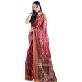 Vaystra Linen Printed Saree With Unstitched Blouse 5.5Mtr – Red