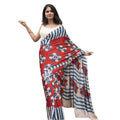 Vaystra Linen Printed Saree With Unstitched Blouse 5.5Mtr – Red