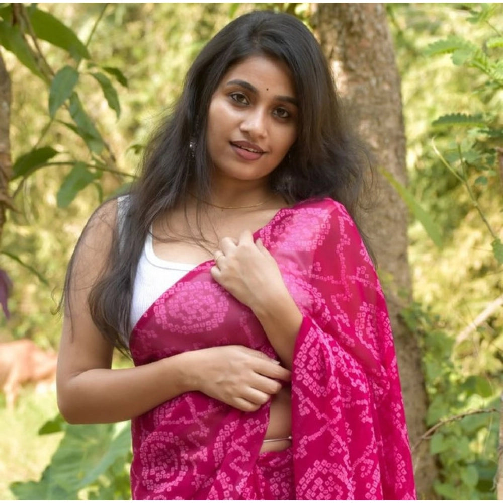 Vaystra Georgette Printed Saree With Unstitched Blouse 5.5Mtr – Pink